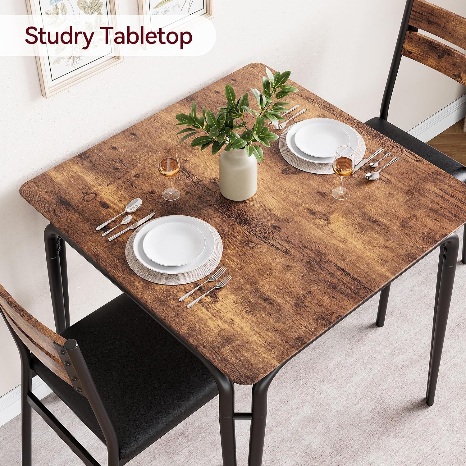 GarveeHome Dining Table for 2, Small Table and Chairs Set of 2, Square Dinette Set for 2, 3 Piece Kitchen & Dining Room Sets for Small Space (Vintage, Table with 2 Upholstered Chairs)