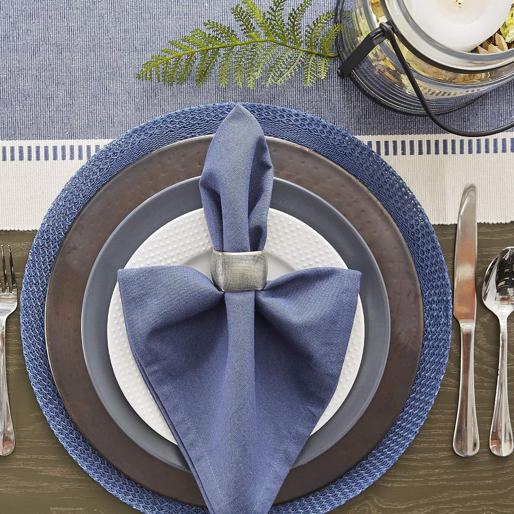 DII Dobby Stripe Woven Table Runner, 13x108 (13x113.5, Fringe Included) French Blue (Pack of 12)