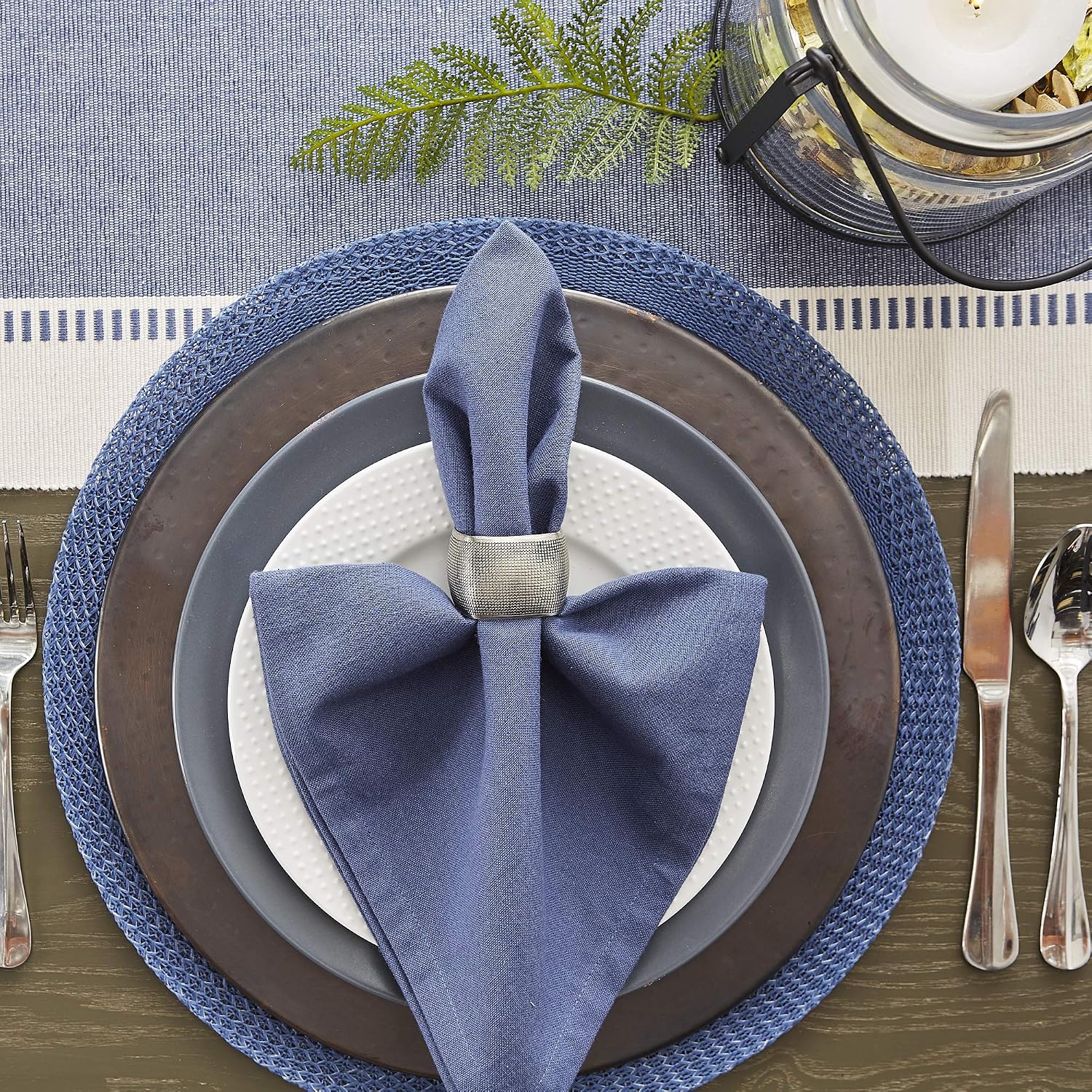 DII Dobby Stripe Woven Table Runner, 13x108 (13x113.5, Fringe Included) French Blue (Pack of 12)