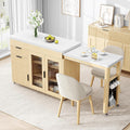 IRONCK 78.7' Kitchen Island with Extendable Dining Table, Rolling Kitchen Cart on Wheels with Quartz Laminate Top, Storage Cabinet, Spice Rack, Shelf & Drawer for Dining Room (Oak)