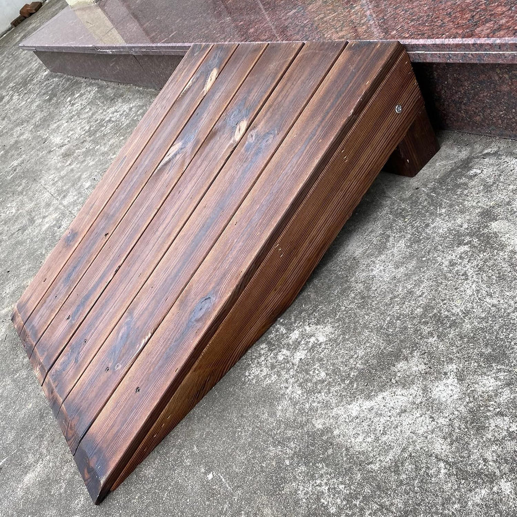 Brown Wooden Doorway Threshold/Kerb Ramp, Non-Skid Patio Garage Bike/Motorcycle/Wheelchairs Ramps, 3.9'/7'/7.8'/9.8' High (90x20x70cm/35x7.8x27in)