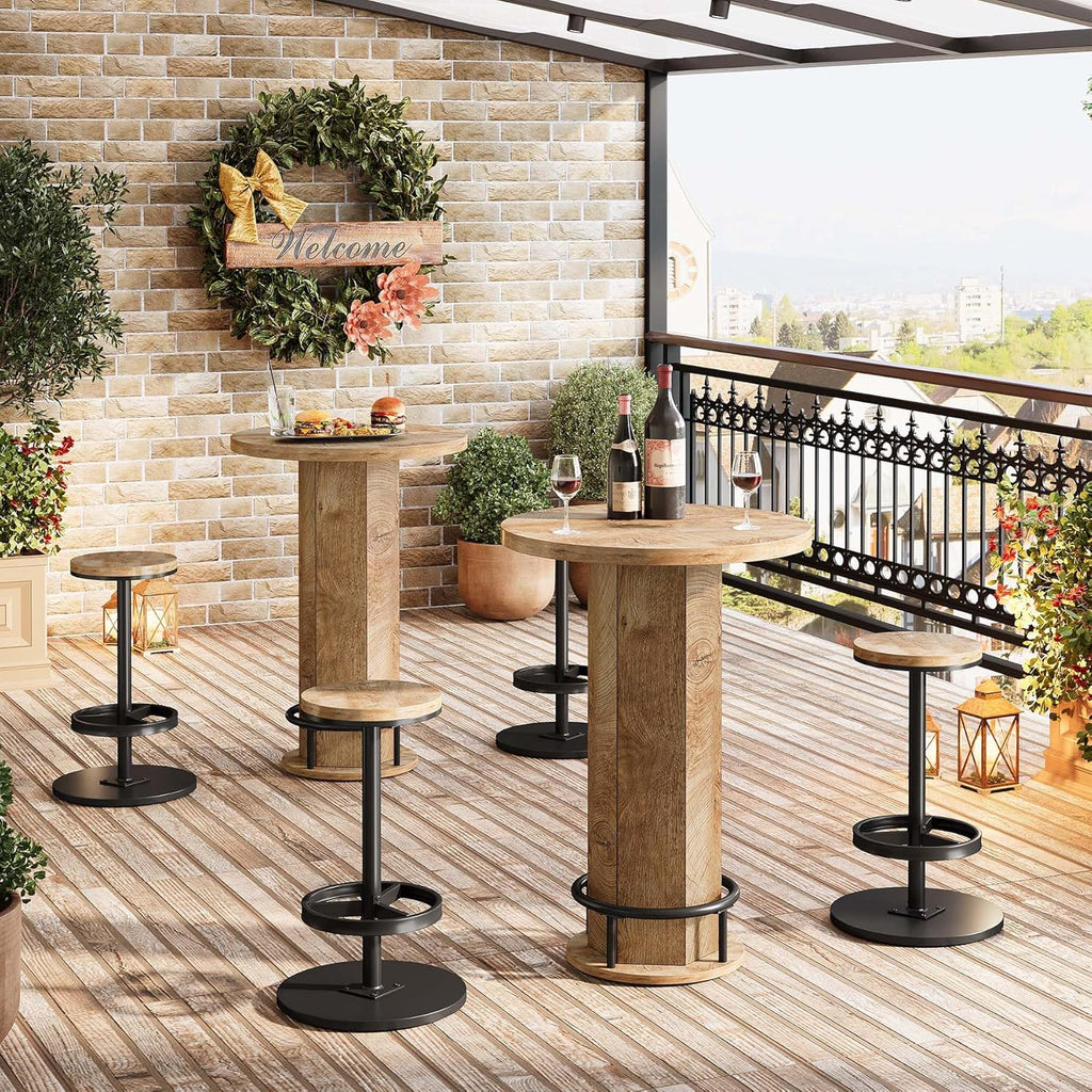Tribesigns Round Bar Table with Chairs, Industrial Bistro Sets with 2 barstools, Pub Cocktail Table with Metal Ring Footrest for Kitchen Nook, Apartment, Small Space