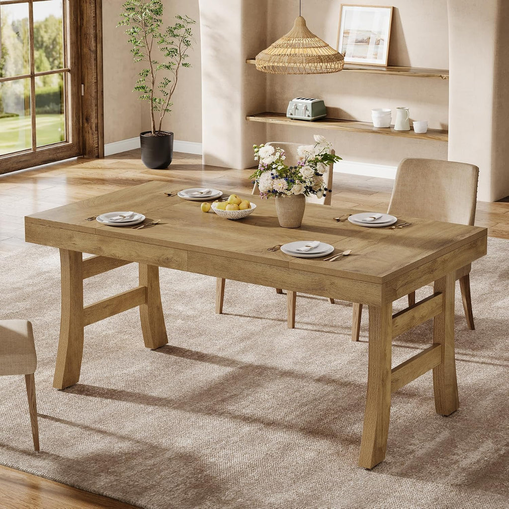 Tribesigns 63-Inch Dining Table for 4-6 People, Farmhouse Rectangular Large Kitchen Dinner Eating Table with Sturdy Legs for Home Kitchen, Dining Room, Light Brown