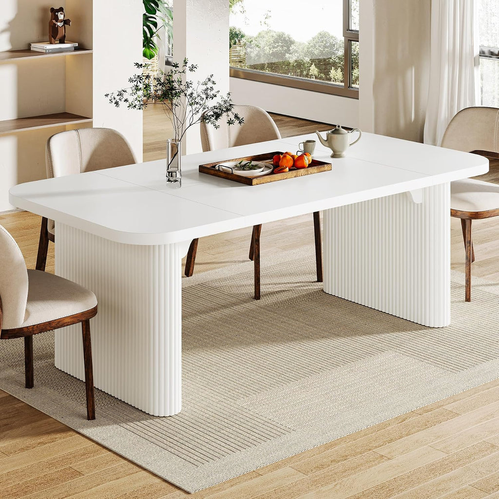 Tribesigns Modern Dining Table for 6 People, 62-Inch Wood Kitchen Table with Double Robust Pedestal, Large Rectangle Wooden Dinner Table for Dining Room (White)
