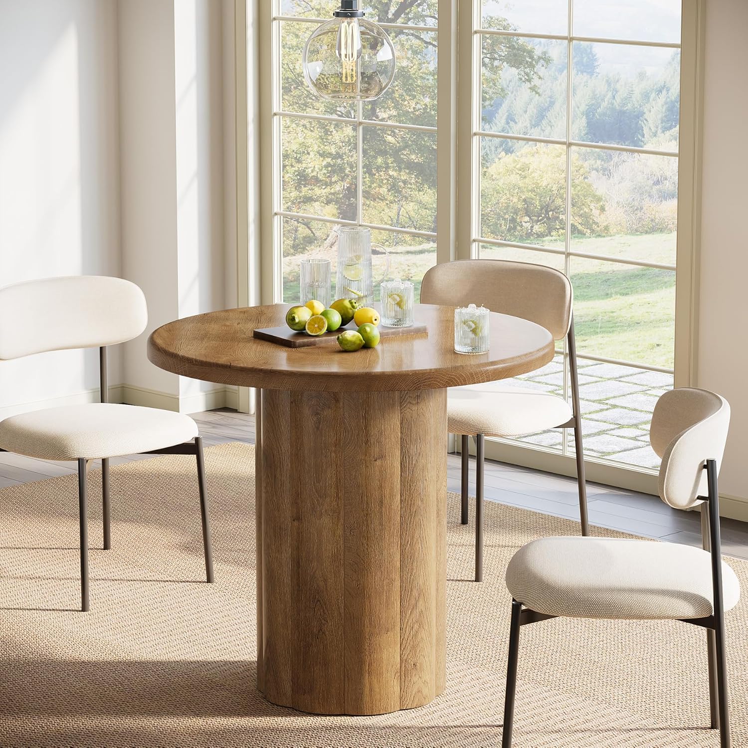 Tribesigns 31.5-Inch Round Dining Table for 2-4 People, Small Kitchen Table with Sturdy Base for Dining Room, Living Room (Brown)