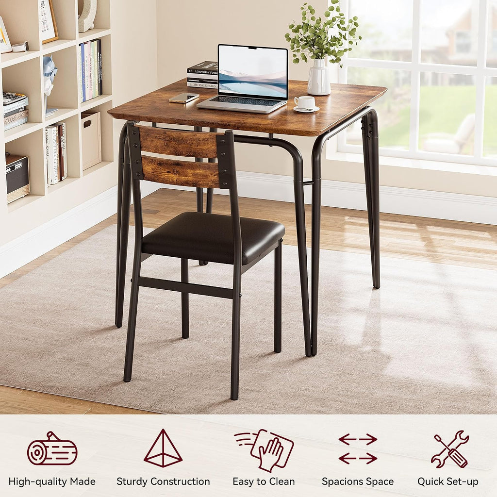 GarveeHome Dining Table for 2, Small Table and Chairs Set of 2, Square Dinette Set for 2, 3 Piece Kitchen & Dining Room Sets for Small Space (Vintage, Table with 2 Upholstered Chairs)