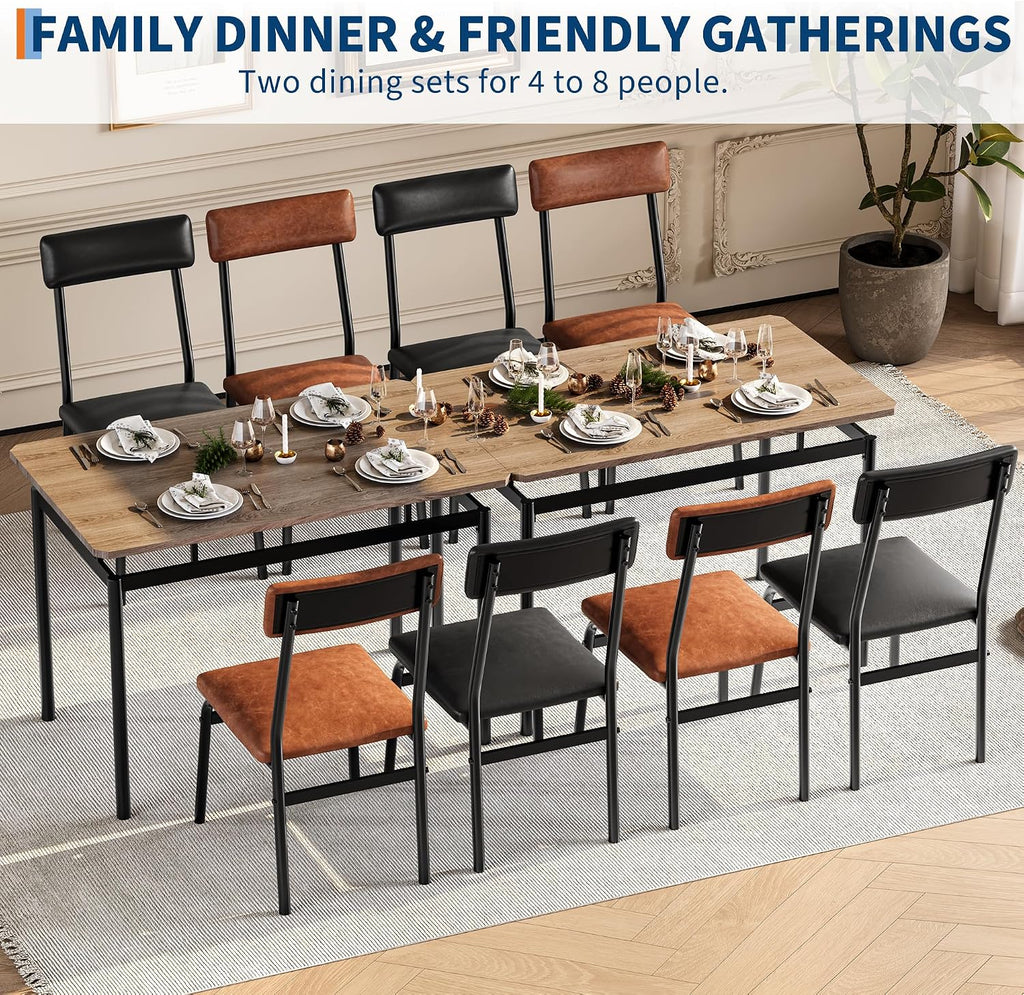 Garvee Dining Table Set for 4, 5 Piece Wooden Dining Table and Chairs, 4 PU Upholstered Chair, Modern Metal Frame Dinette Set for Dining Room, Home Dinner, Party, Apartment, Brown + Black