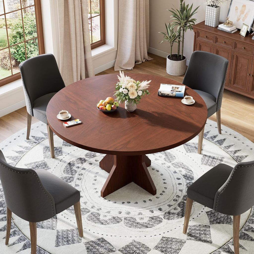 IDEALHOUSE Round Dining Table, 47' Kitchen Table for 4-6 People, Circle Tables with Sturdy Pedestal Base, Space Saving Dinning Room Furniture for Living Room, Kitchen, Apartment, Walnut