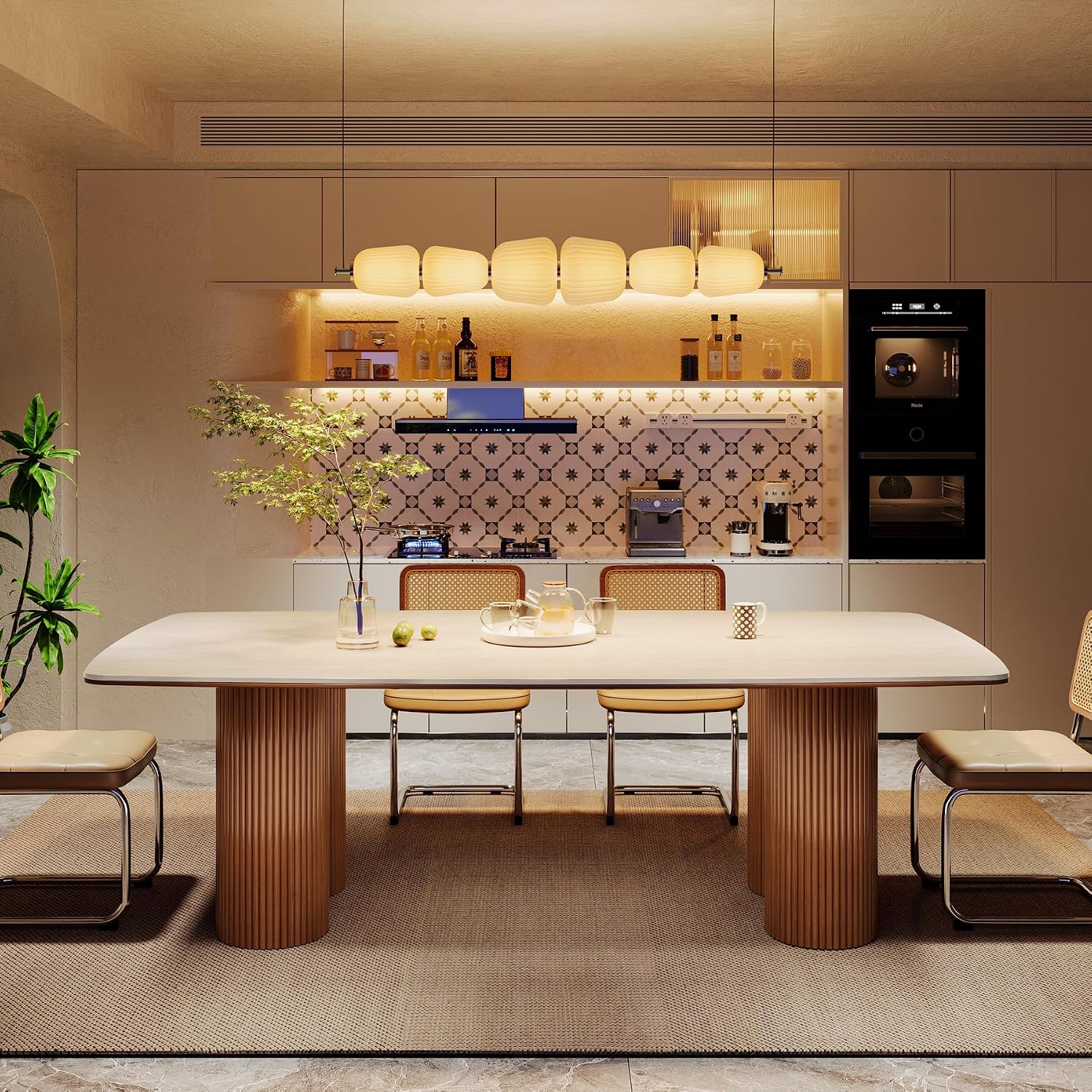 Tribesigns 78.7' Sintered Stone Dining Table for 8-10，Luxury Rectangular Kitchen Table with Solid Wood Legs, Mid-Century Dining Room Table for Living Room