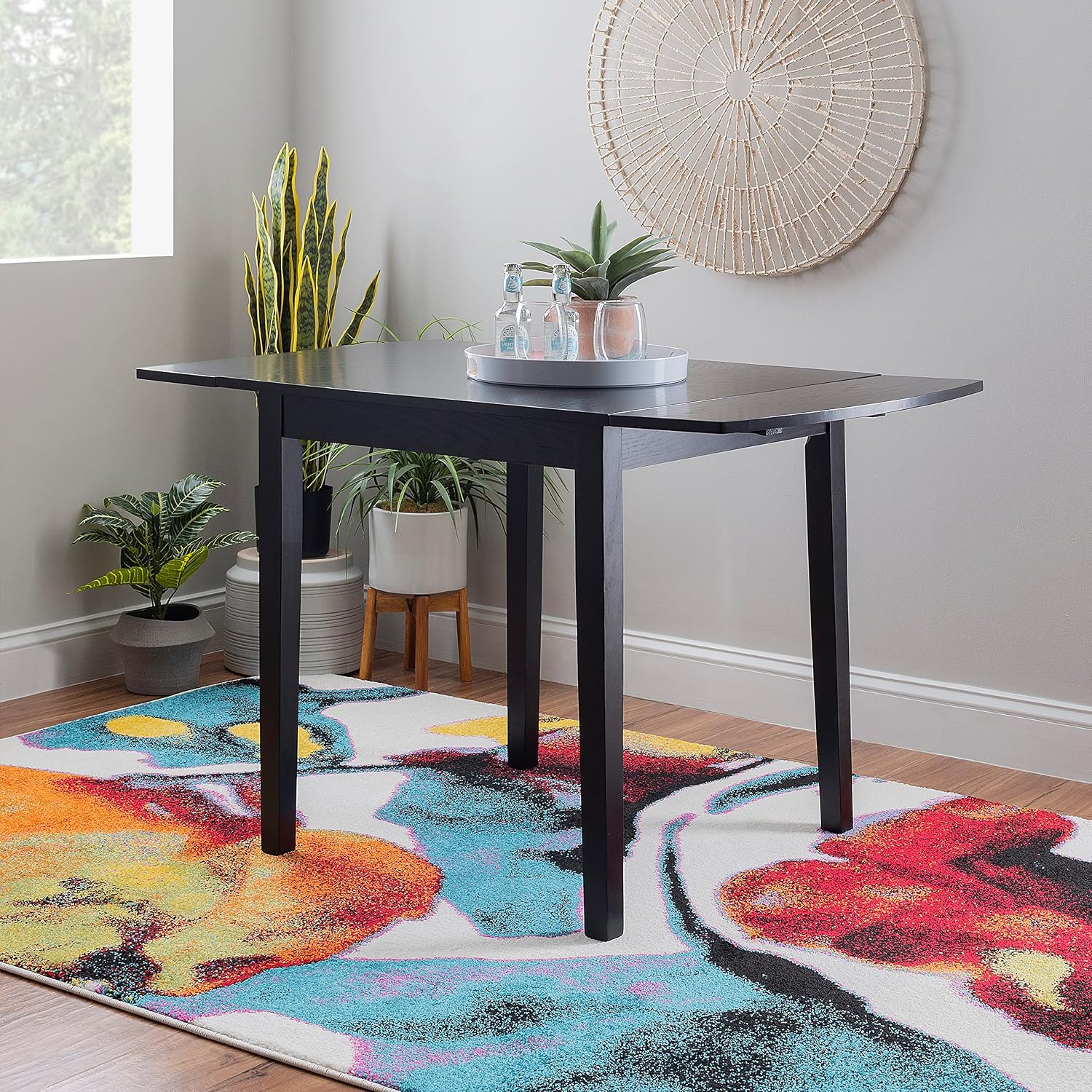 Linon Torino Black Wood 30' Square Drop Leaf Table - 30' X 48' Fully Extended