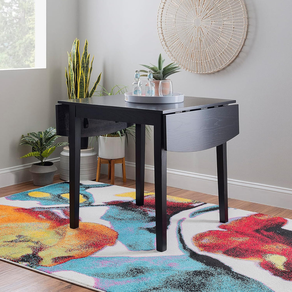 Linon Torino Black Wood 30' Square Drop Leaf Table - 30' X 48' Fully Extended