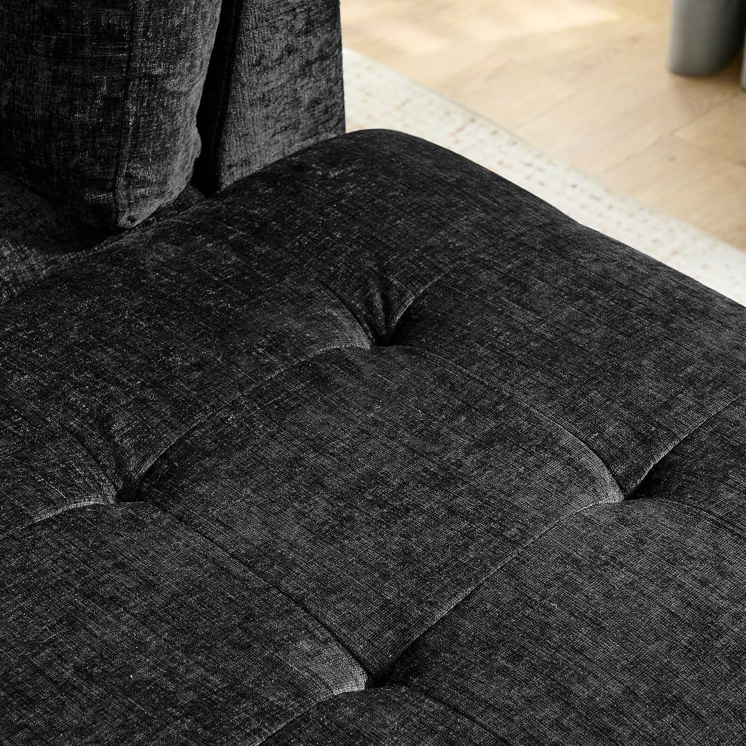 102' L-Shaped Sectional Coch with Chaise & Storage Ottoman, 4-Seater Chenille Upholstered Corner Sofa Couch with Metal Legs & Copper Rivets, Sectional Couches for Living Room with Pillow Back, Black