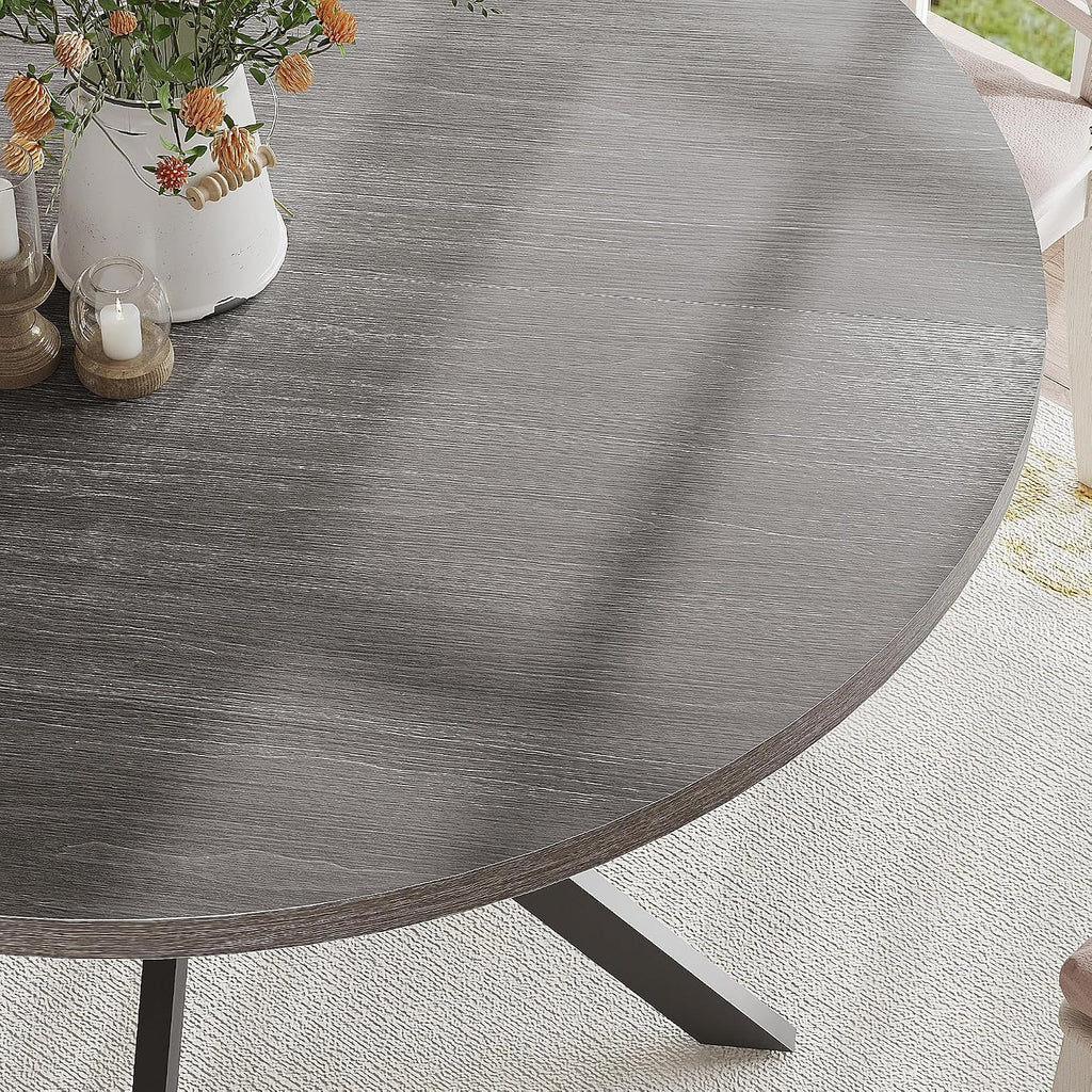 ChooChoo 47.2 Inch Round Dining Table for 4, Farmhouse Wood Kitchen Table, Circle Dinner Table for Kitchen & Dining Room, Grey