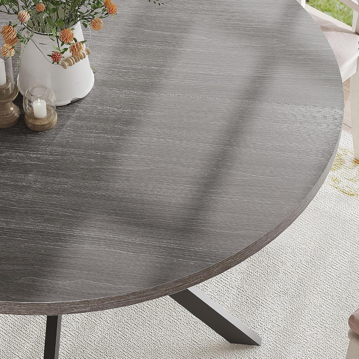 ChooChoo 47.2 Inch Round Dining Table for 4, Farmhouse Wood Kitchen Table, Circle Dinner Table for Kitchen & Dining Room, Grey